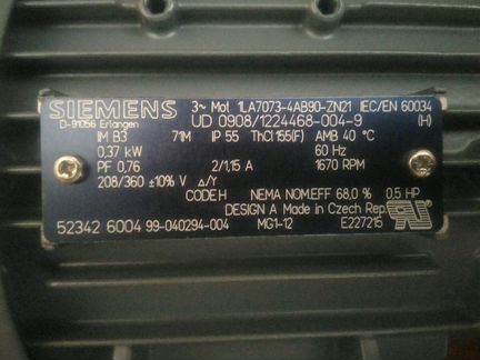 Электродвигатель Siemens 1la7073-4ab90-zn21