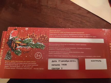 Билет на ёлку Мэра с подарком 31 декабря