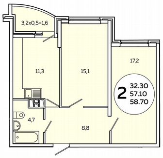 2-к квартира, 58.7 м², 10/19 эт.