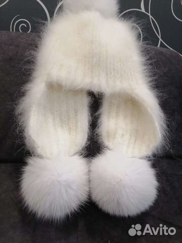 Варежки и шапки Бини из Ангоры(пух норки) ручная р