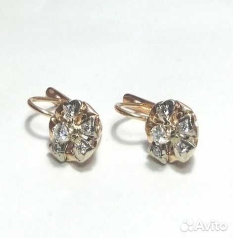 Золотые серьги с бриллиантами 583 пробы