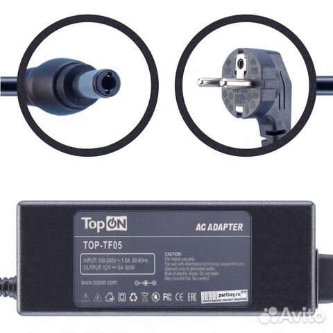 Блок питания TOP-TF05 для монитора 12V 5A 5.5x2.5m