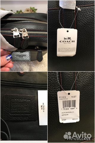 Coach большая чёрная мужская сумка кожа новая