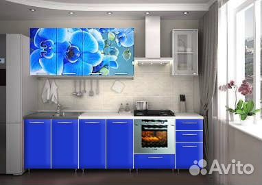 Кухонный гарнитур Орхидея/синяя 2,6м для встр.техн