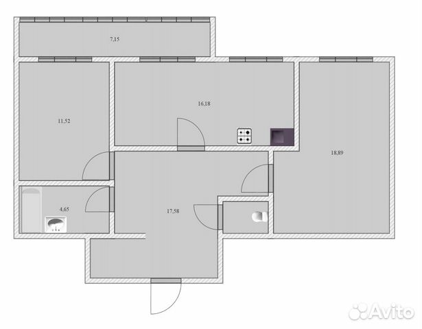 2-к квартира, 74 м², 1/3 эт.