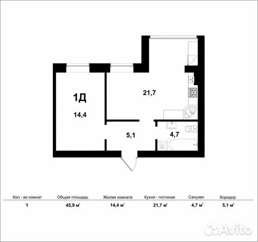 Студия, 46.1 м², 3/3 эт. Студия, 46.1 м², 3/3 эт.