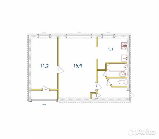 2-к квартира, 43.4 м², 1/5 эт.