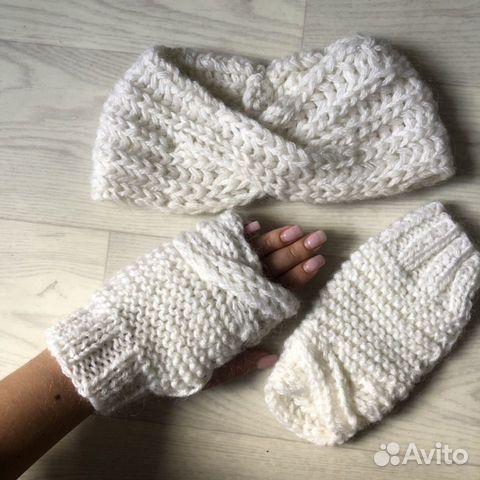 Вязанная повязка митенки шапка берет Вязанная повязка митенки шапка берет
