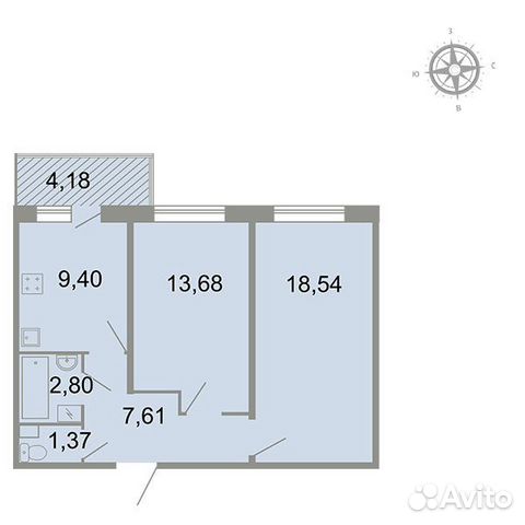2-к квартира, 54.6 м², 4/8 эт.