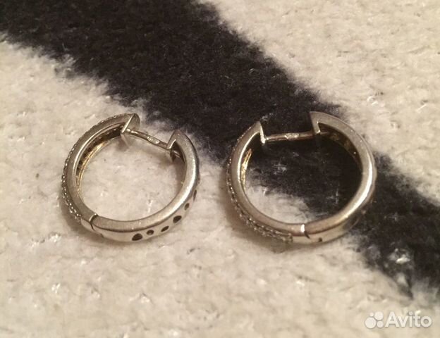 Серьги кольца с фианитами, серебро 925