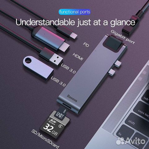 USB-концентратор Baseus Thunderbolt C+ cahub-L0G USB-концентратор Baseus Thunderbolt C+ cahub-L0G