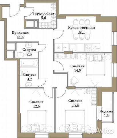 3-к квартира, 87.3 м², 4/17 эт.