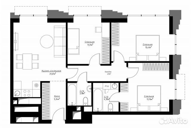 3-к квартира, 80.6 м², 12/33 эт. 3-к квартира, 80.6 м², 12/33 эт.