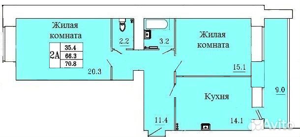 2-к квартира, 70.8 м², 5/16 эт.