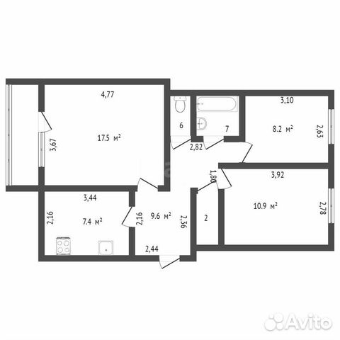 3-к квартира, 60 м², 3/5 эт. 3-к квартира, 60 м², 3/5 эт.