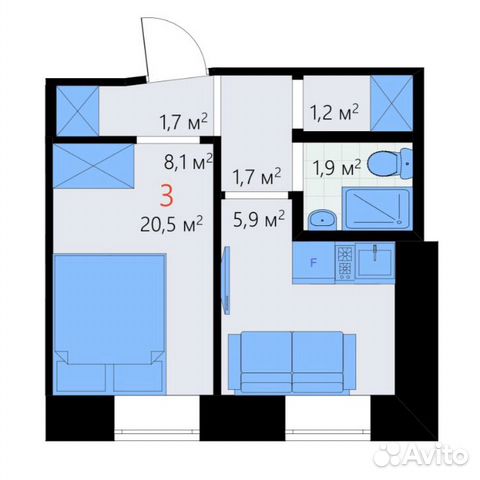Студия, 20.6 м², 1/5 эт. Студия, 20.6 м², 1/5 эт.