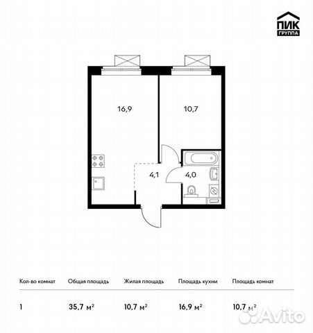 1-к квартира, 35.7 м², 6/25 эт.