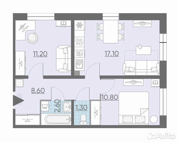2-к квартира, 51.6 м², 1/25 эт.
