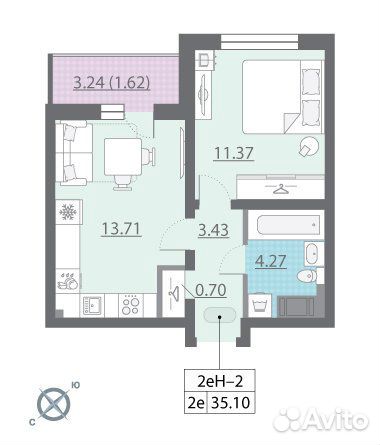 1-к квартира, 35.1 м², 10/18 эт. 1-к квартира, 35.1 м², 10/18 эт.