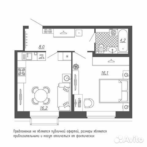 1-к квартира, 44.5 м², 2/18 эт.