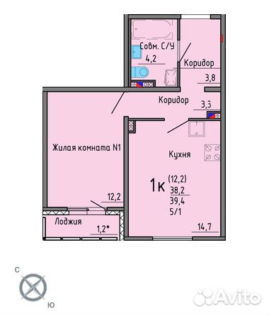 1-к квартира, 39.4 м², 2/5 эт. 1-к квартира, 39.4 м², 2/5 эт.