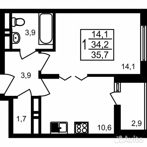 1-к квартира, 35.7 м², 12/17 эт. 1-к квартира, 35.7 м², 12/17 эт.
