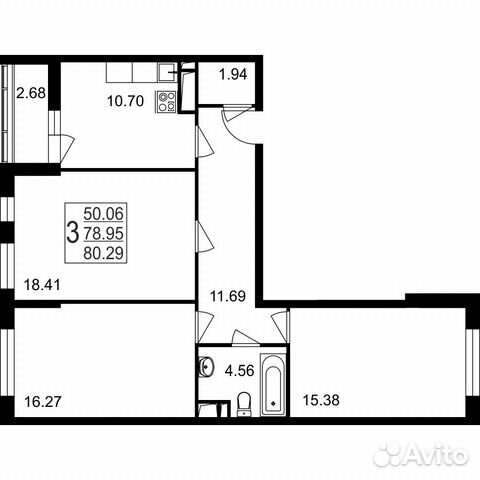 3-к квартира, 80.3 м², 3/8 эт.