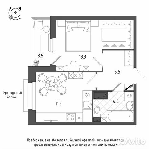 1-к квартира, 36.8 м², 6/8 эт.