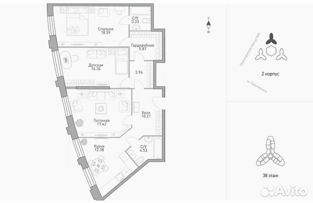 3-к квартира, 94.7 м², 38/39 эт.