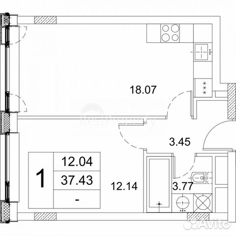 1-к квартира, 37.4 м², 11/16 эт.