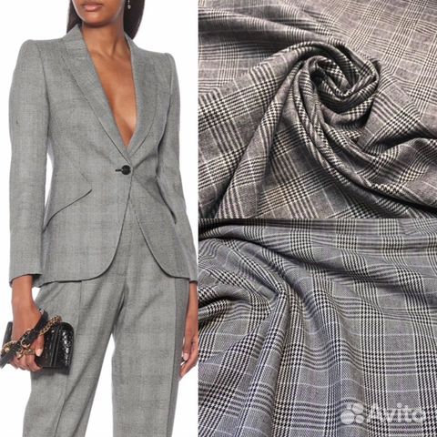 Ткань Костюмная Клетка Шотландка с Сиреневой Нитью