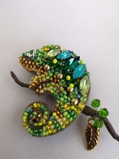 Брошь Хамелеон из бисера ручная работа украшения а