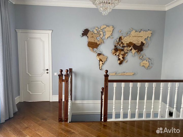 Карта мира из дерева настенная