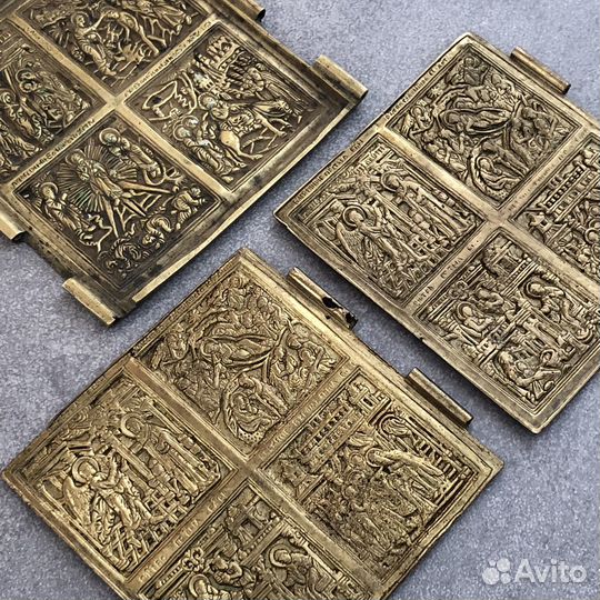 Скадень Праздники 3 створки. Икона меднолит