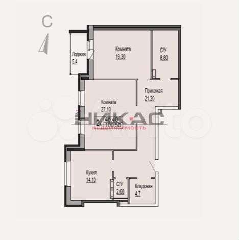 2-к. квартира, 100,5 м², 2/7 эт.