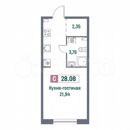 Квартира-студия, 28,1 м², 1/16 эт.
