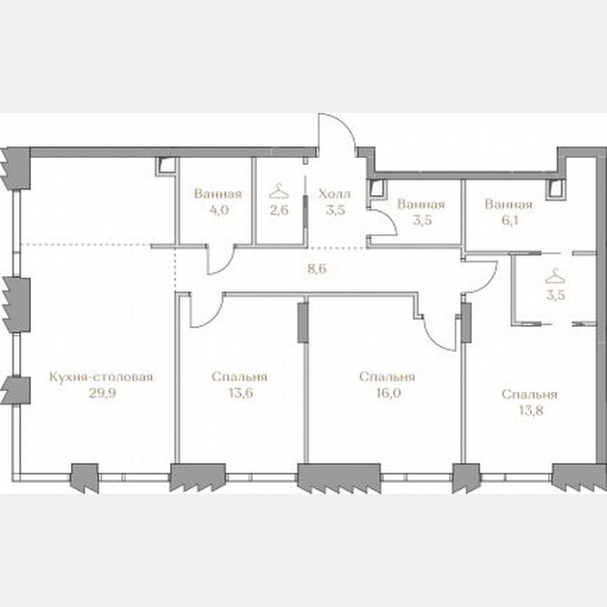3-к. квартира, 105,1 м², 11/18 эт.