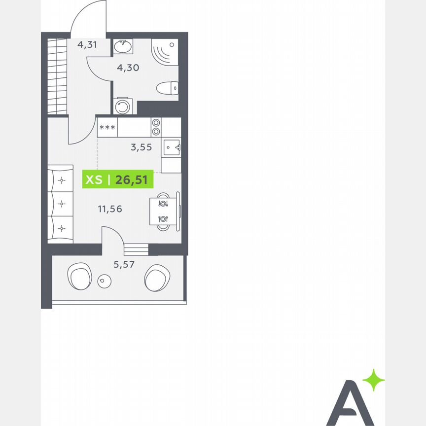 Квартира-студия, 26,5 м², 8/12 эт.