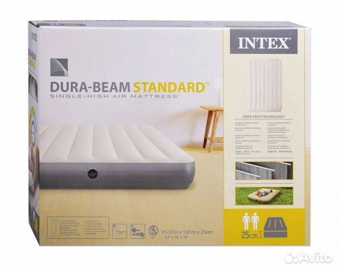 Матрас надувной двуспальный Intex 137х191х25см
