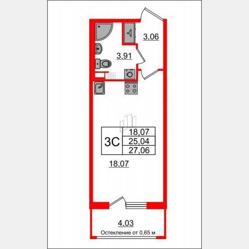 Квартира-студия, 27 м², 2/4 эт.