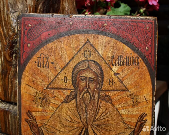 Старинная икона Господь Саваоф Север 23*16 темпера