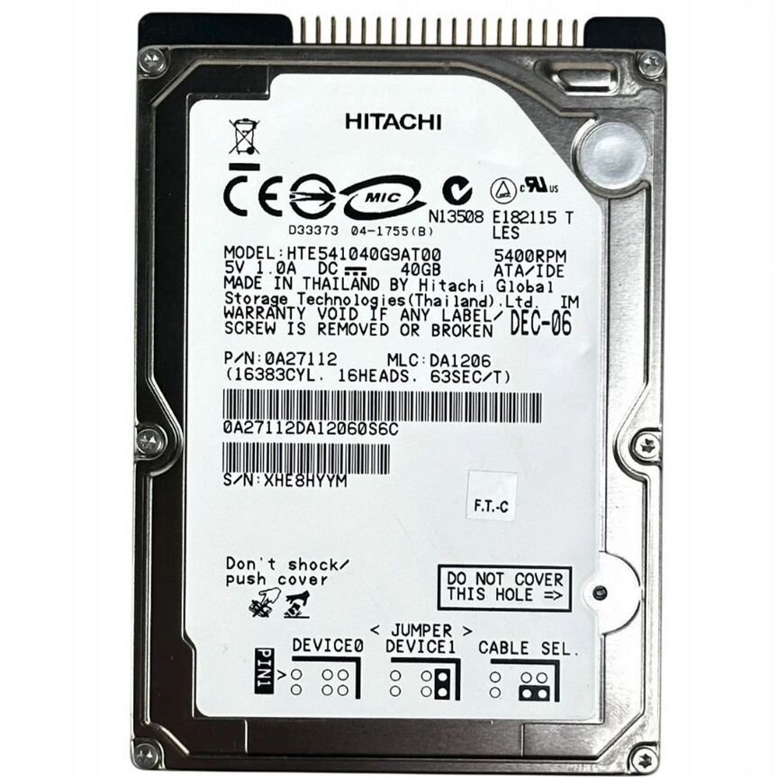 [HTE541040G9AT00] Жесткий Диск Hitachi 40gb 2,5" Hdd Hte541040g9at00