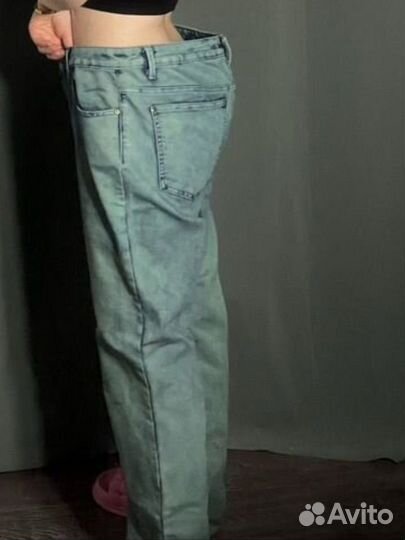Зеленые винтажные ретро джинсы y2k потёртые