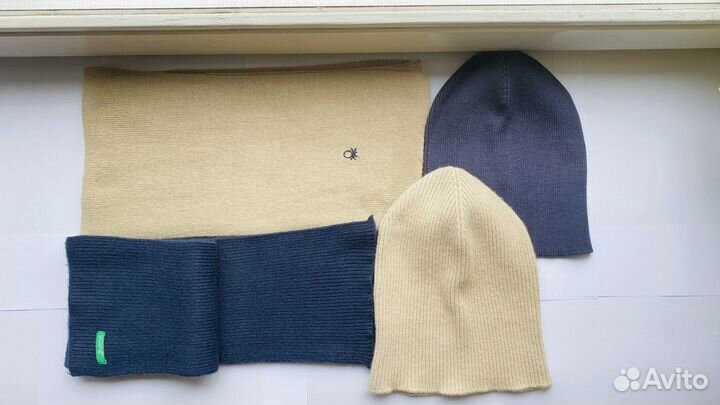 Комплект шапка и шарф для мальчика Бенеттон синий