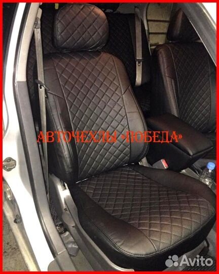 Чехлы Kia Spectra из экокожи чёрные Ромб