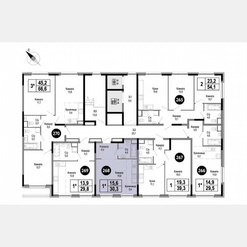 1-к. квартира, 30,3 м², 3/25 эт.