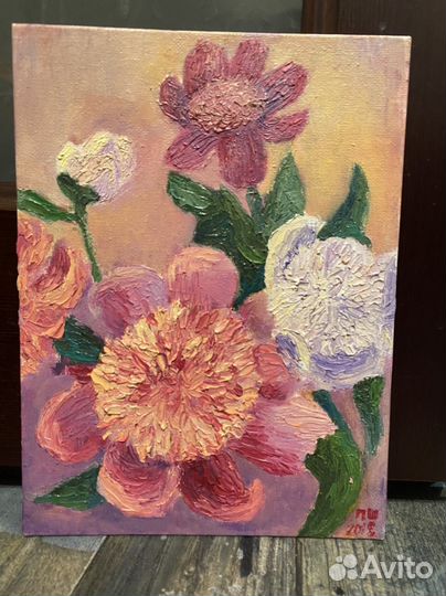 Картина маслом пионы