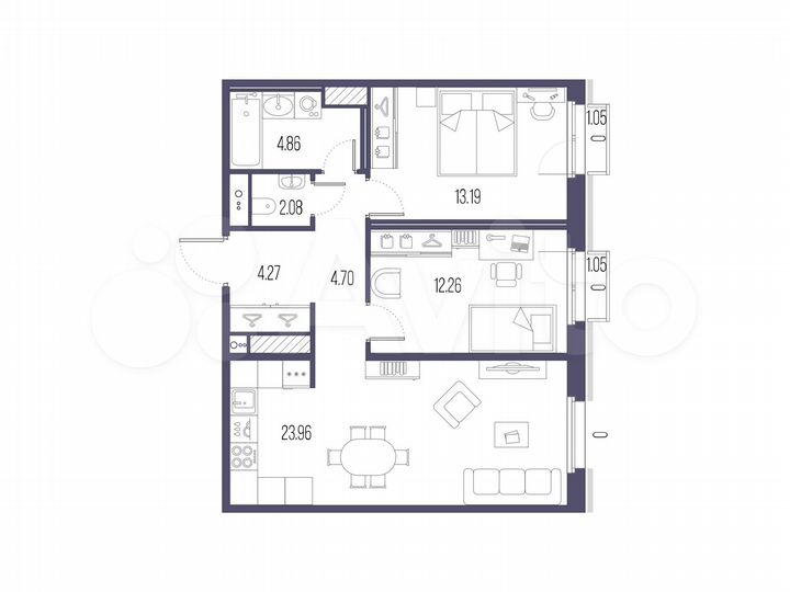 2-к. квартира, 65,3 м², 4/10 эт.