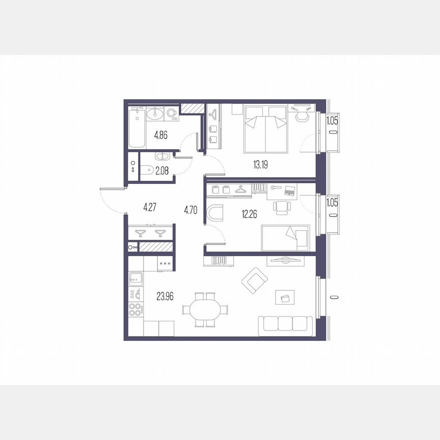 2-к. квартира, 65,3 м², 4/10 эт.
