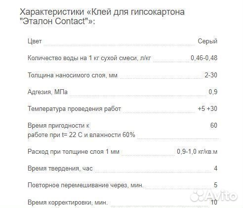 Эталон contact клей для гипсокартона 30кг